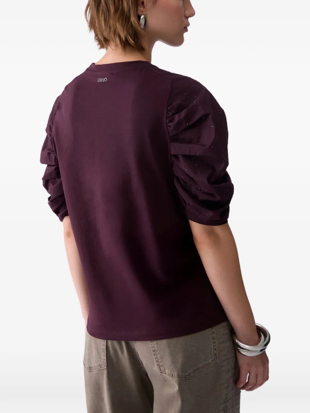 LIU JO Bi-materiaal T-shirt met pofmouwen Paars