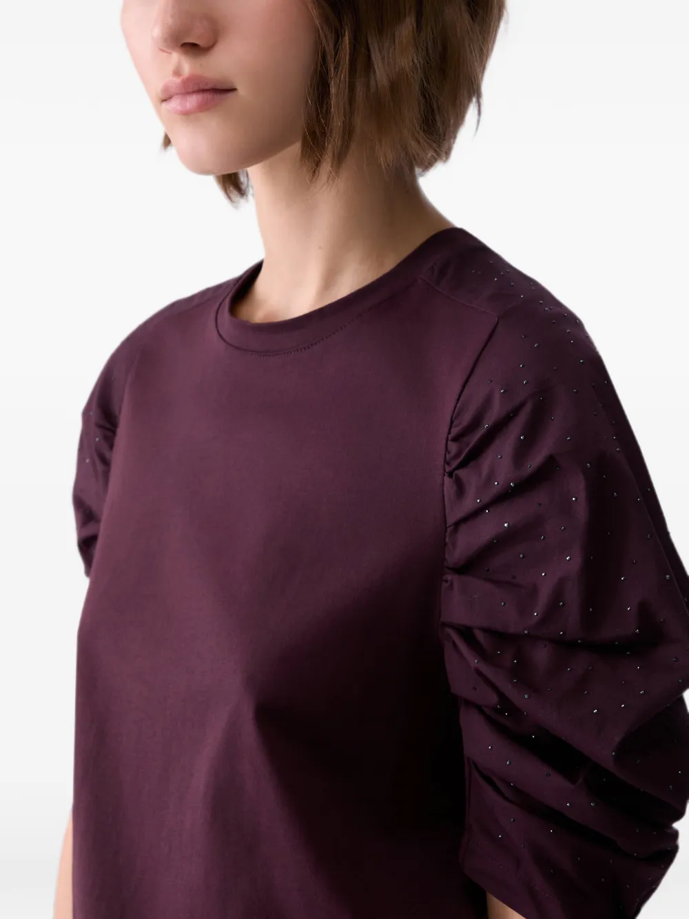 LIU JO Bi-materiaal T-shirt met pofmouwen Paars