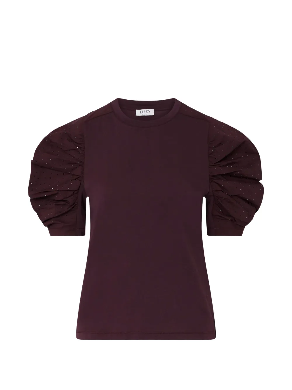 LIU JO bi-material T-shirt with puff sleeves - Viola
