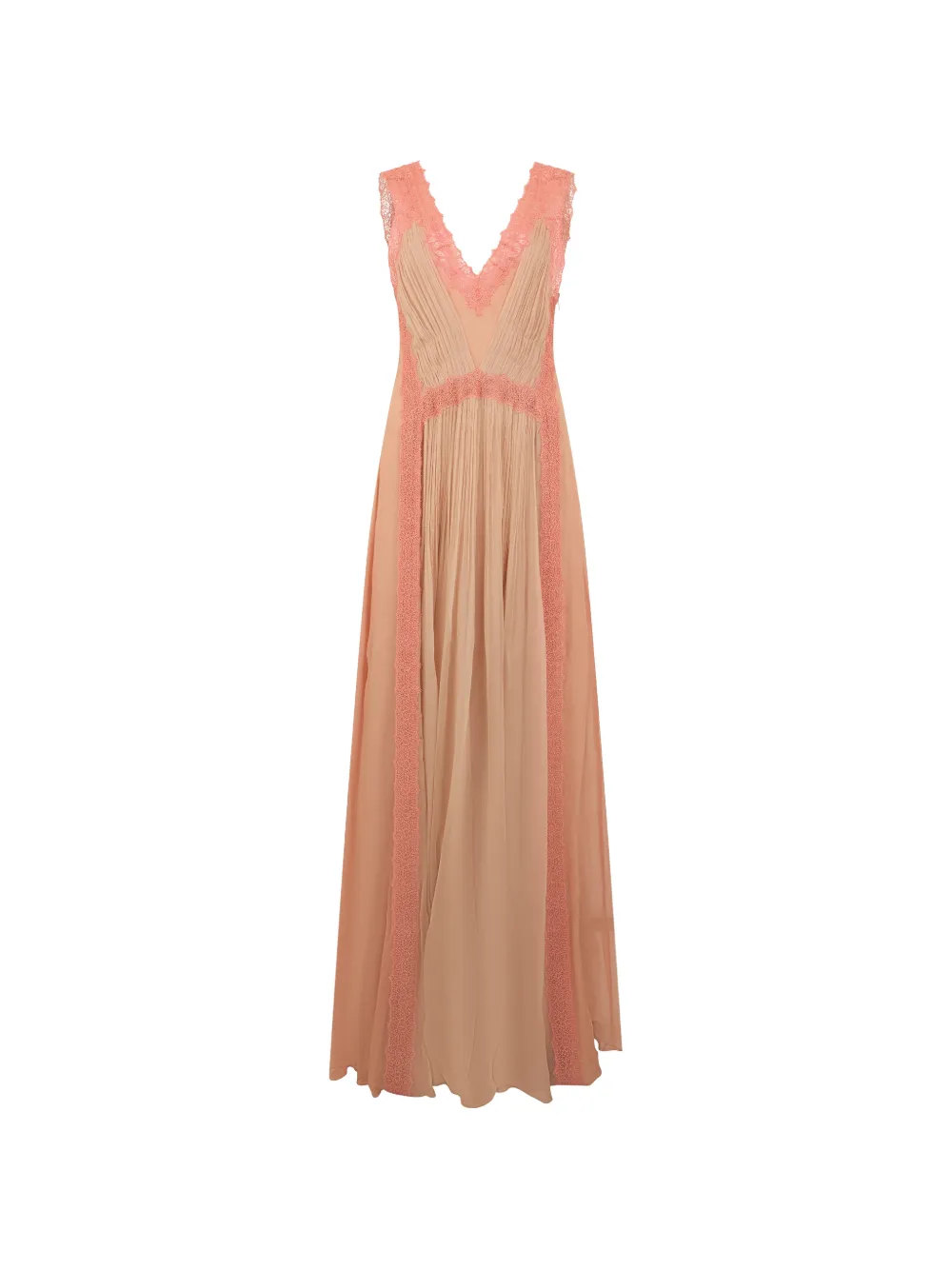 Alberta Ferretti lace-trim pleated evening dress - Rosa