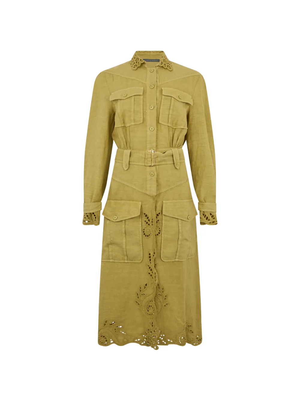 Alberta Ferretti broderie-anglaise belted mini dress - Verde