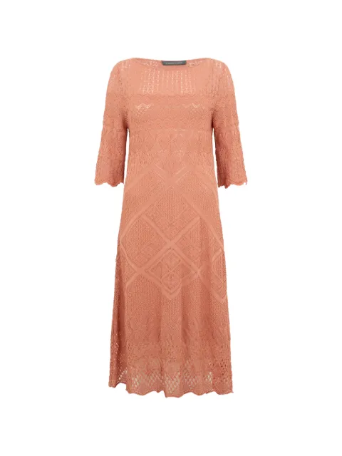 Alberta Ferretti vestido midi tejido de crochet con mangas tres cuartos