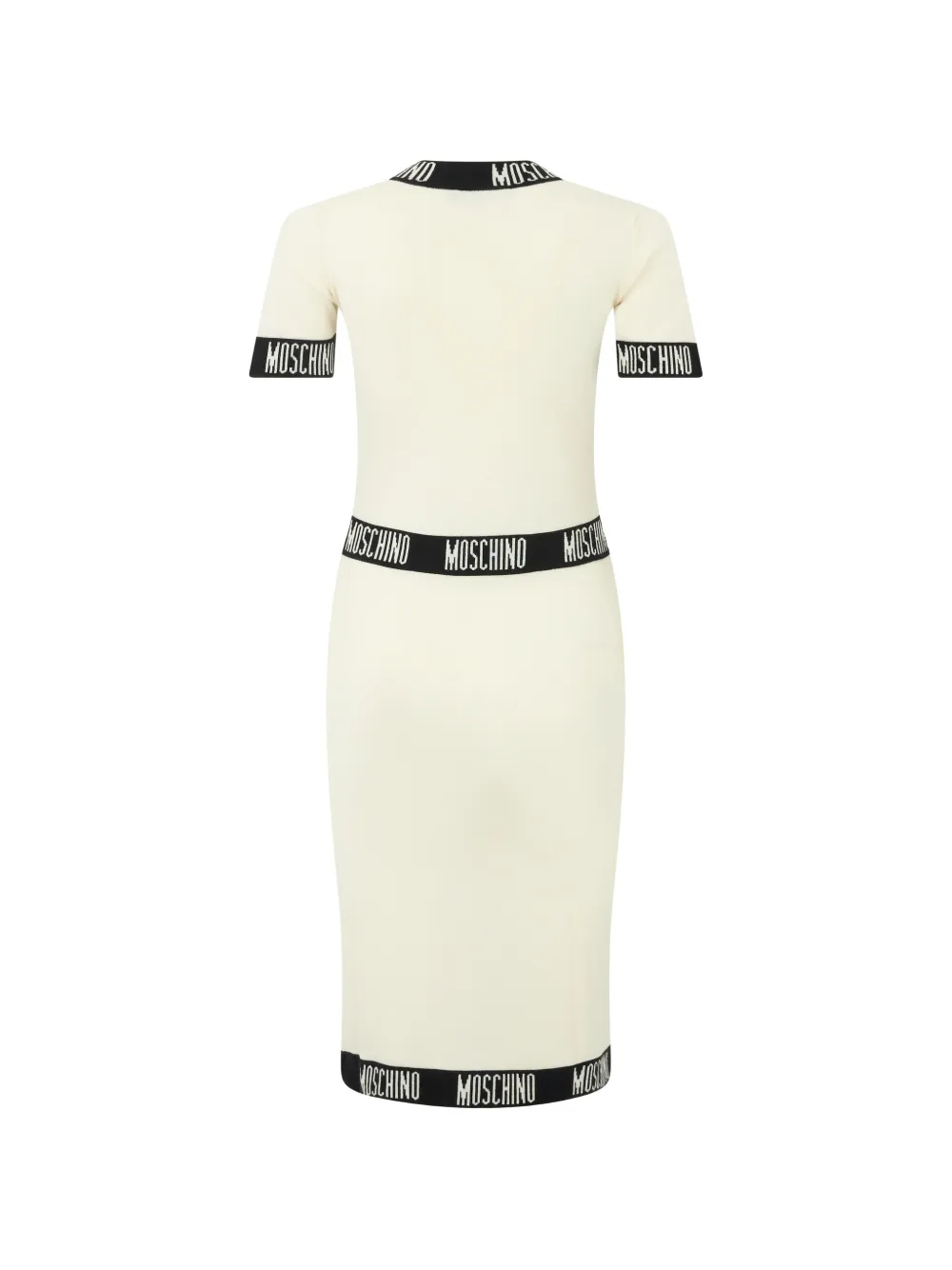 Moschino Midi-jurk van scheerwol met logo-afwerking Beige