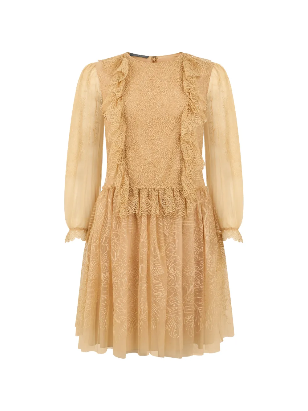 Alberta Ferretti lace-trimmed ruffled mini dress - Toni neutri