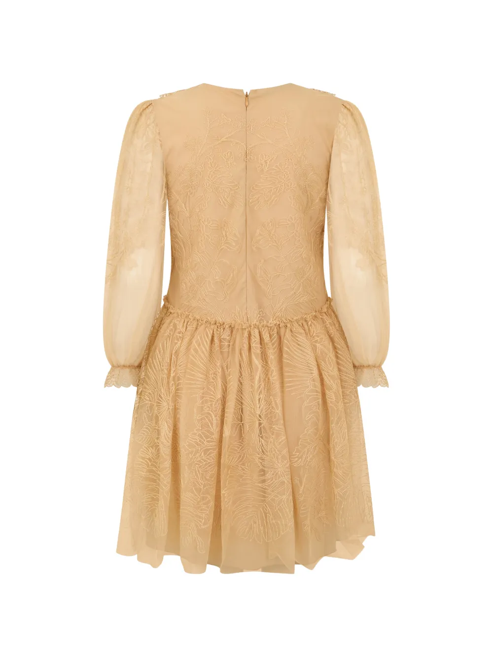 Alberta Ferretti Mini-jurk met kanten afwerking en ruches Beige