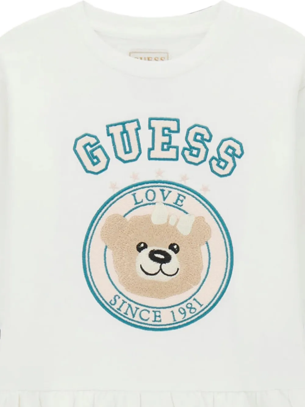 guess kids Jurk met logoprint en ruches Wit