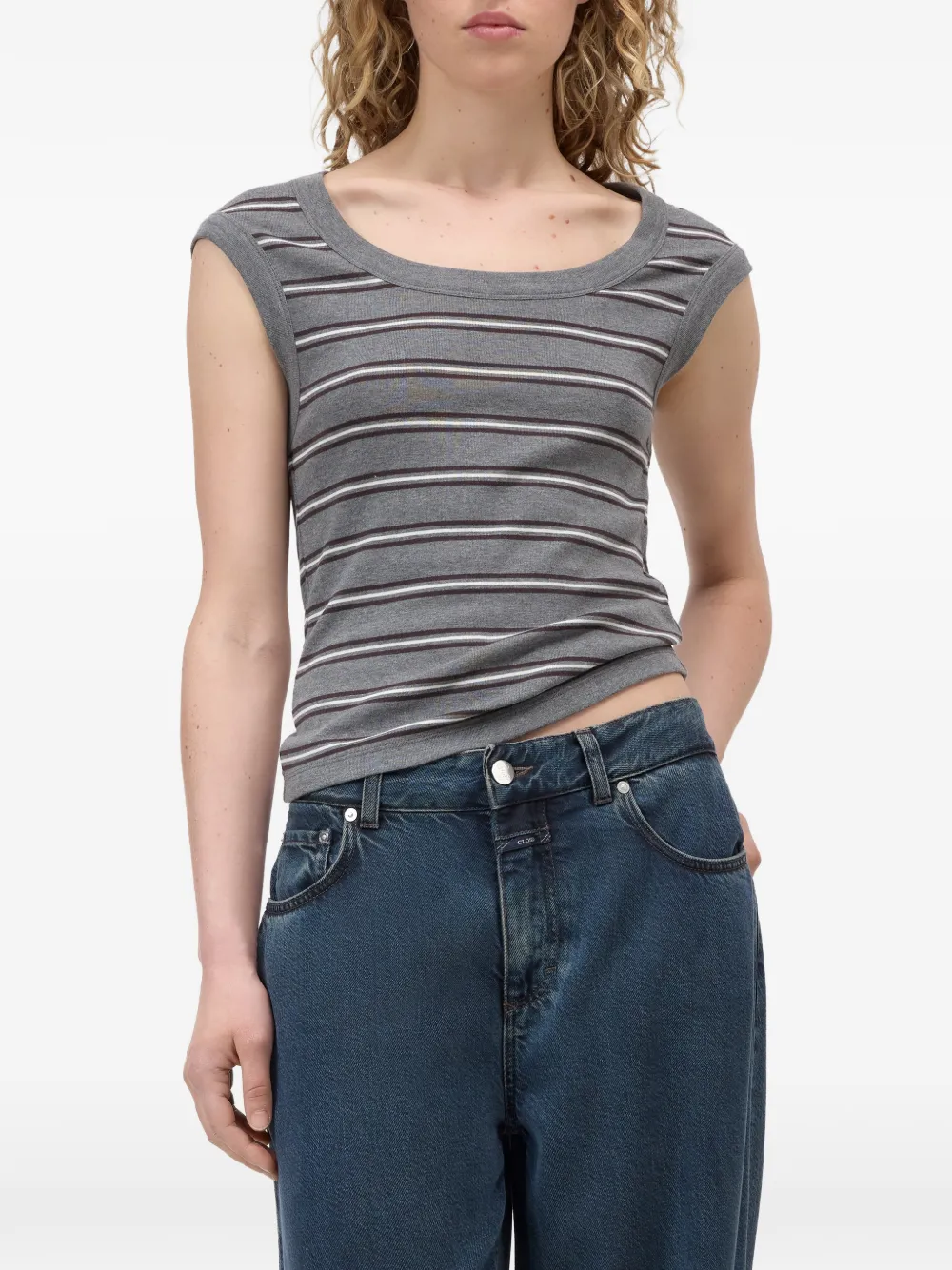 Closed T-shirt met kapmouwen Grijs