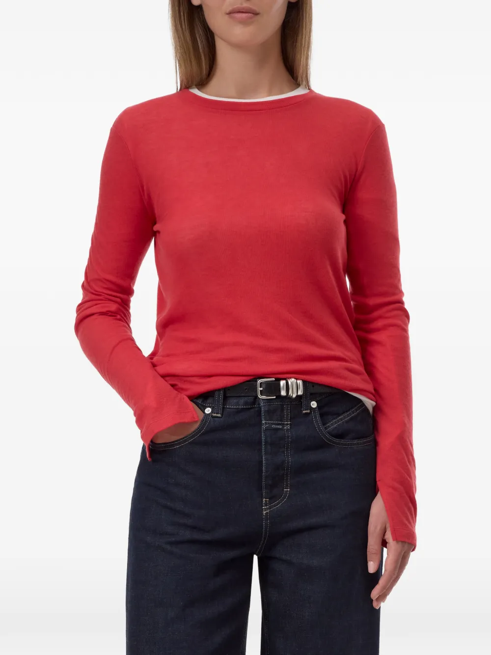 Closed T-shirt met lange mouwen en manchetten met split Rood