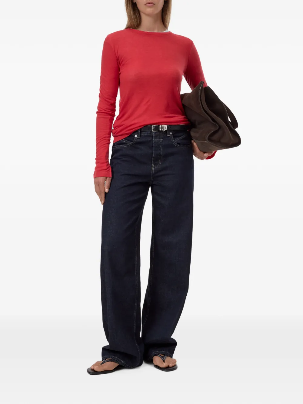 Closed T-shirt met lange mouwen en manchetten met split Rood