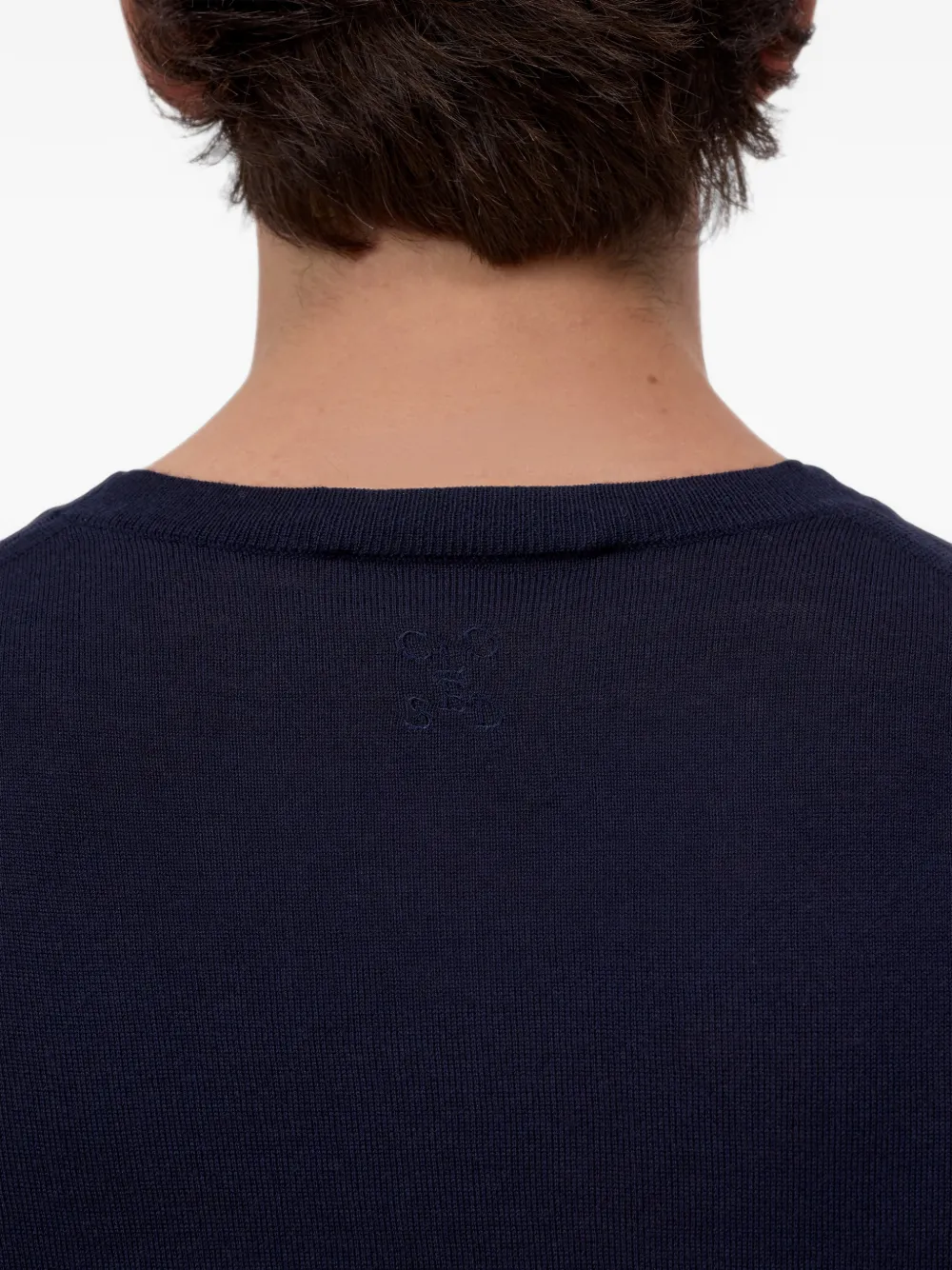 Closed crew-neck organic-wool sweater Blauw