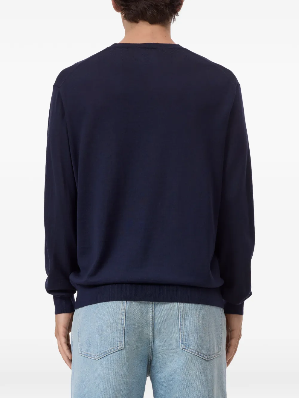 Closed crew-neck organic-wool sweater Blauw