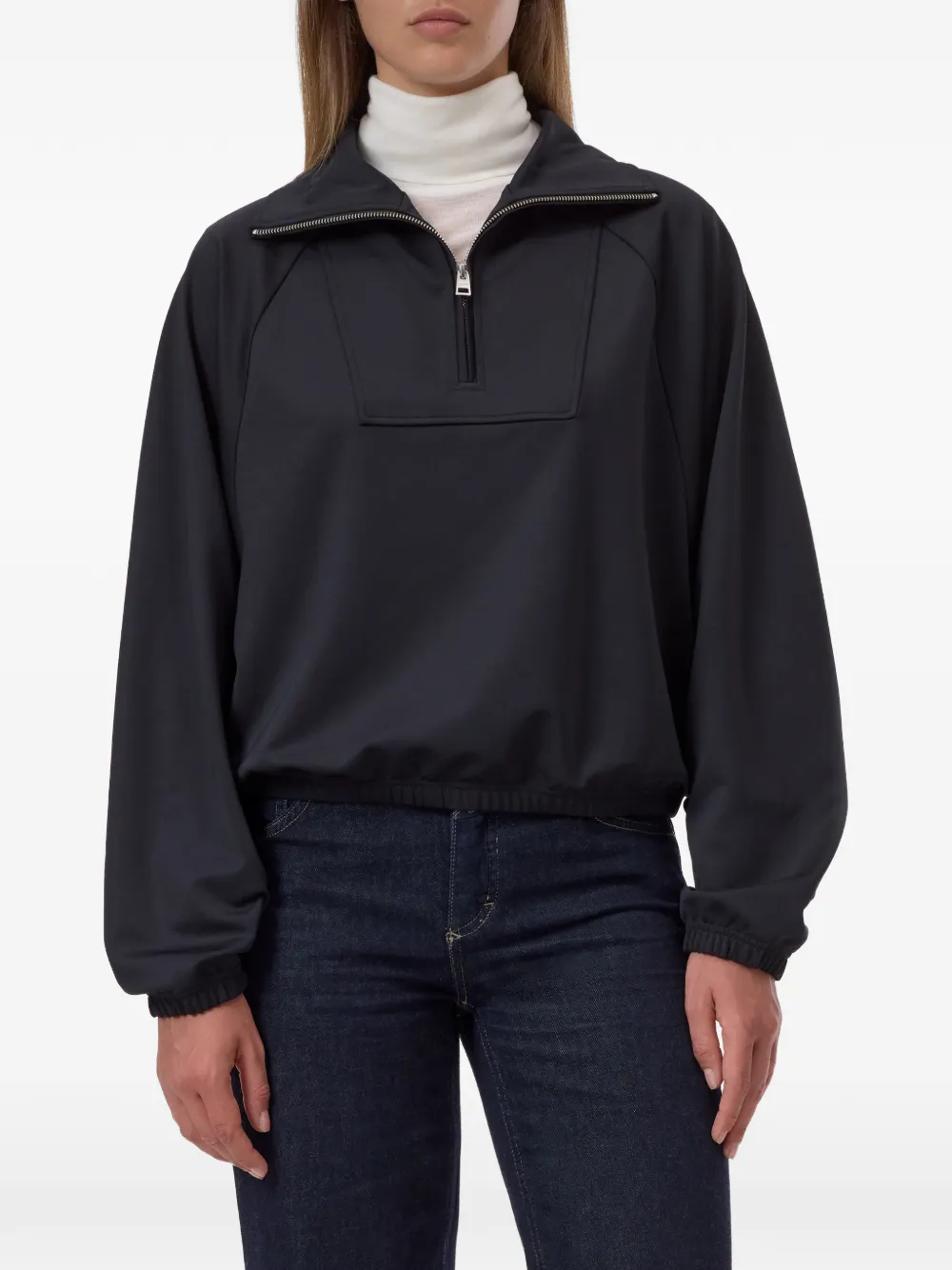 Closed Trainingsjack met raglan mouwen en kwartrits Zwart
