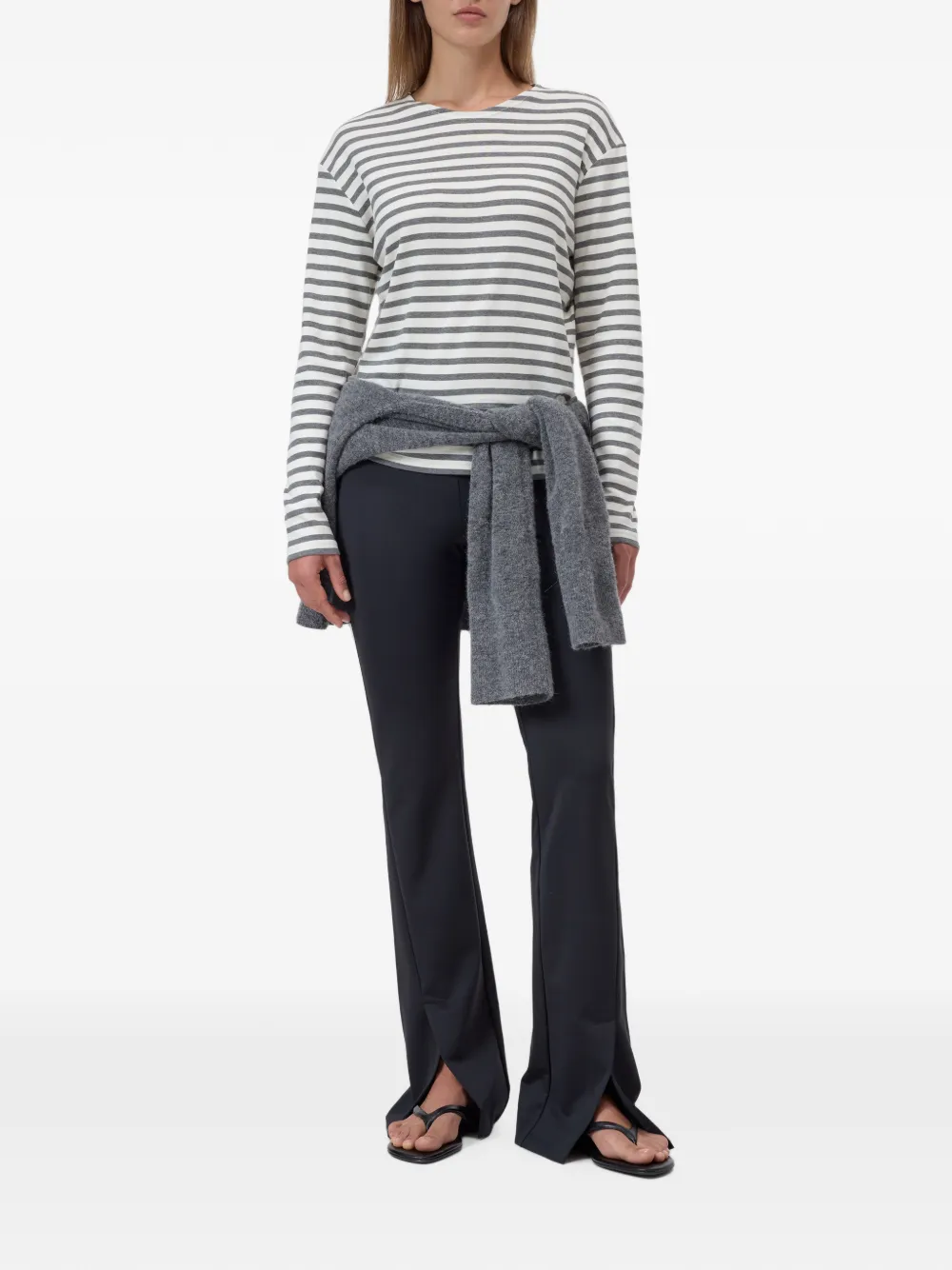 Closed striped long-sleeve T-shirt Beige