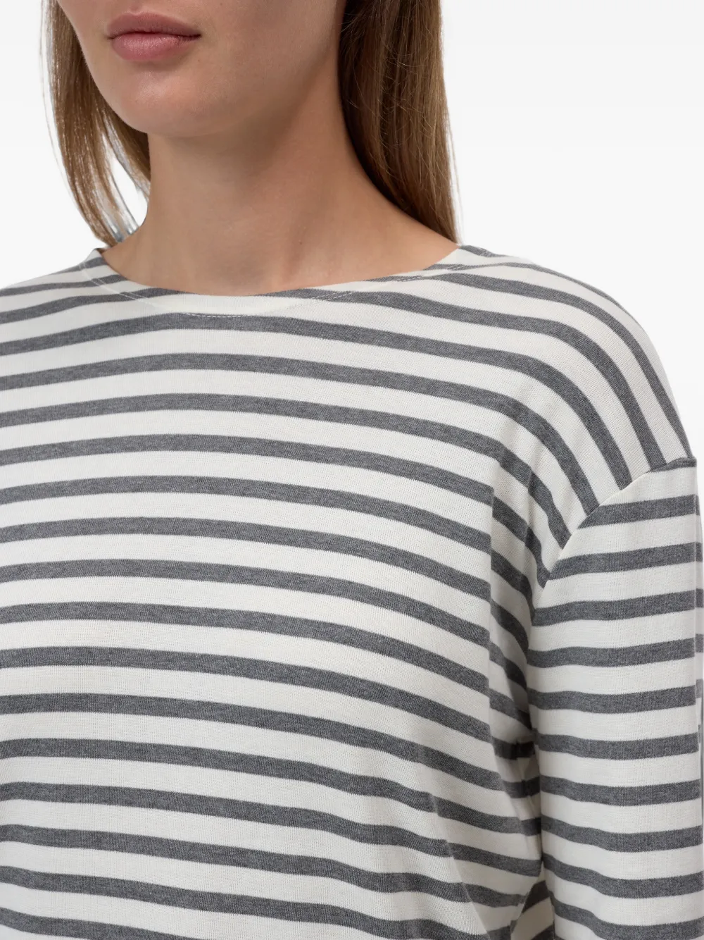 Closed striped long-sleeve T-shirt Beige