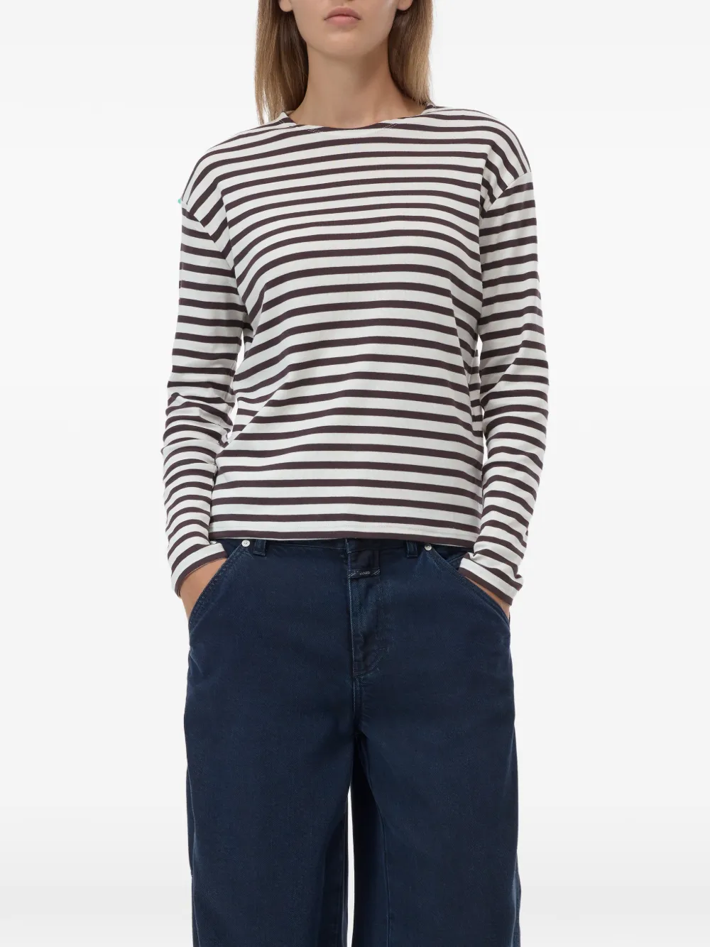 Closed Gestreept T-shirt met lange mouwen Bruin