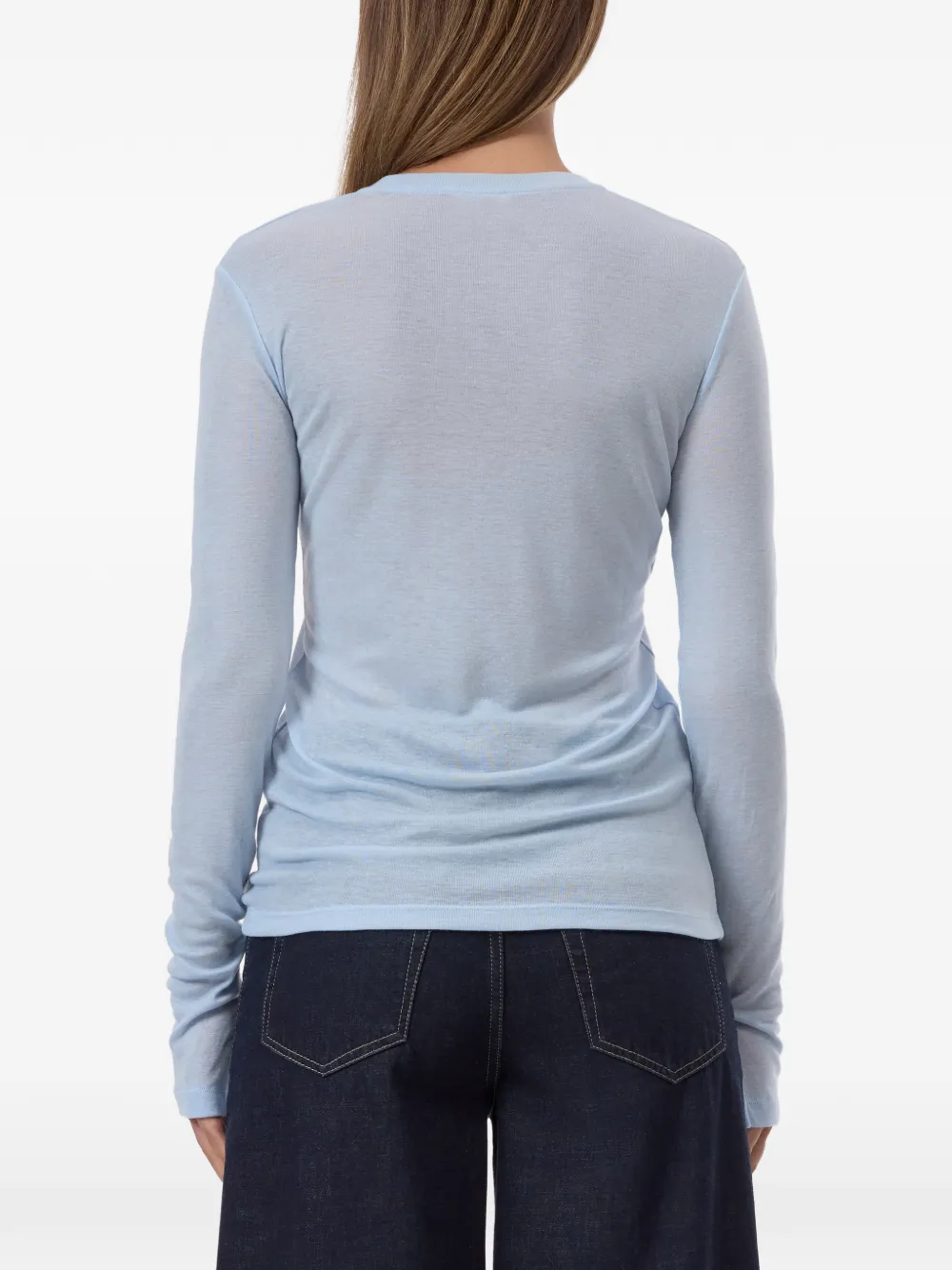Closed long-sleeve slit-cuff T-shirt Blauw
