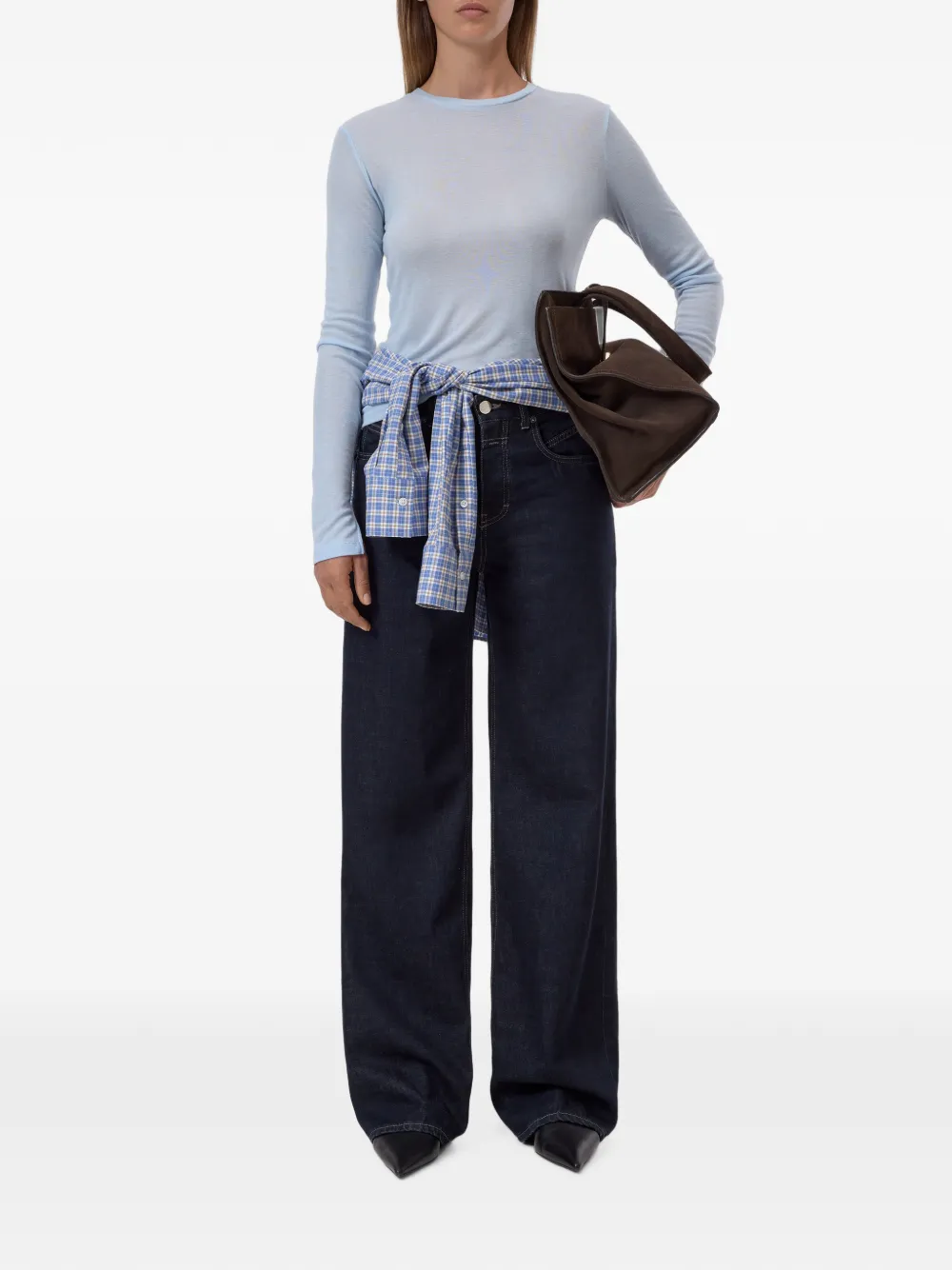 Closed long-sleeve slit-cuff T-shirt Blauw