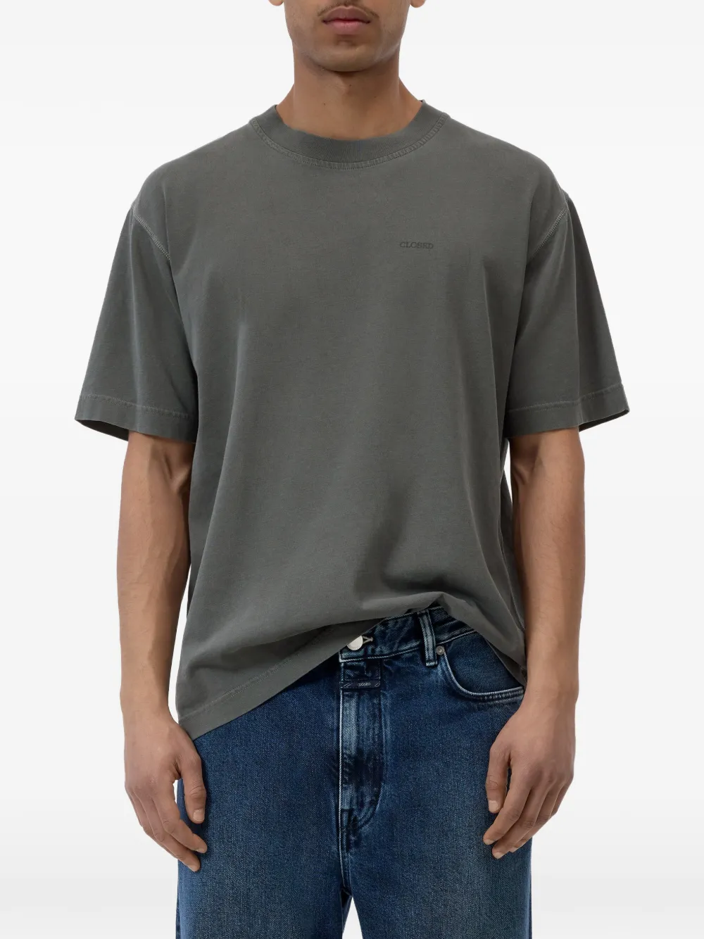 Closed T-shirt met geborduurd logo Groen
