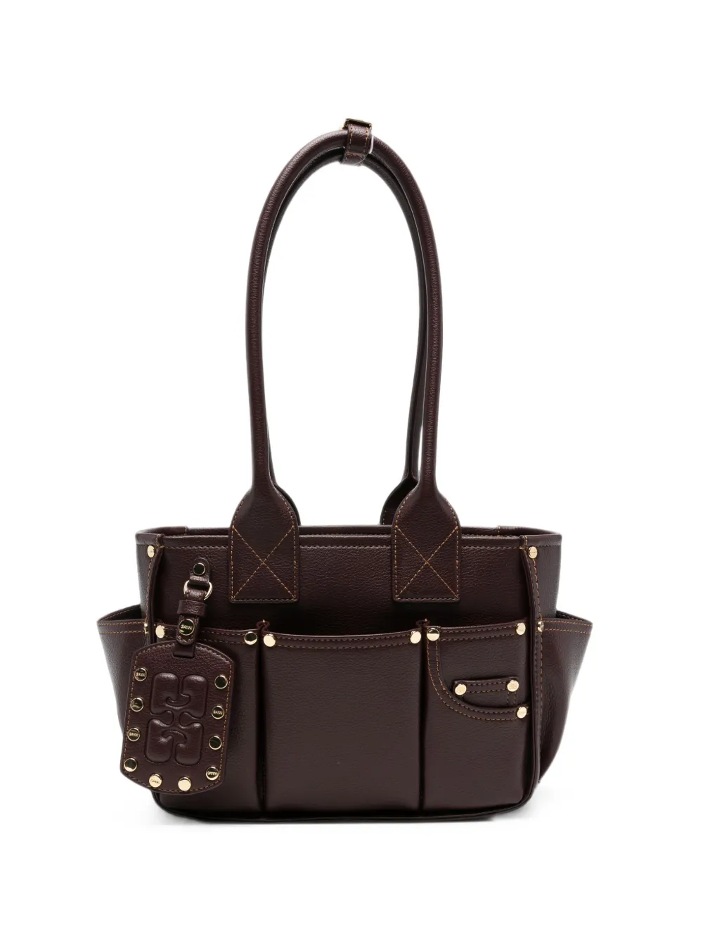 GANNI Borsa a spalla Postina in pelle con borchie - Marrone