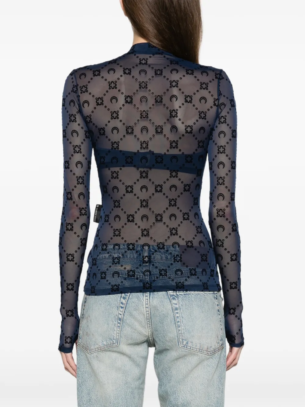 Marine Serre Moonogram mesh flock long-sleeve highneck top Blauw