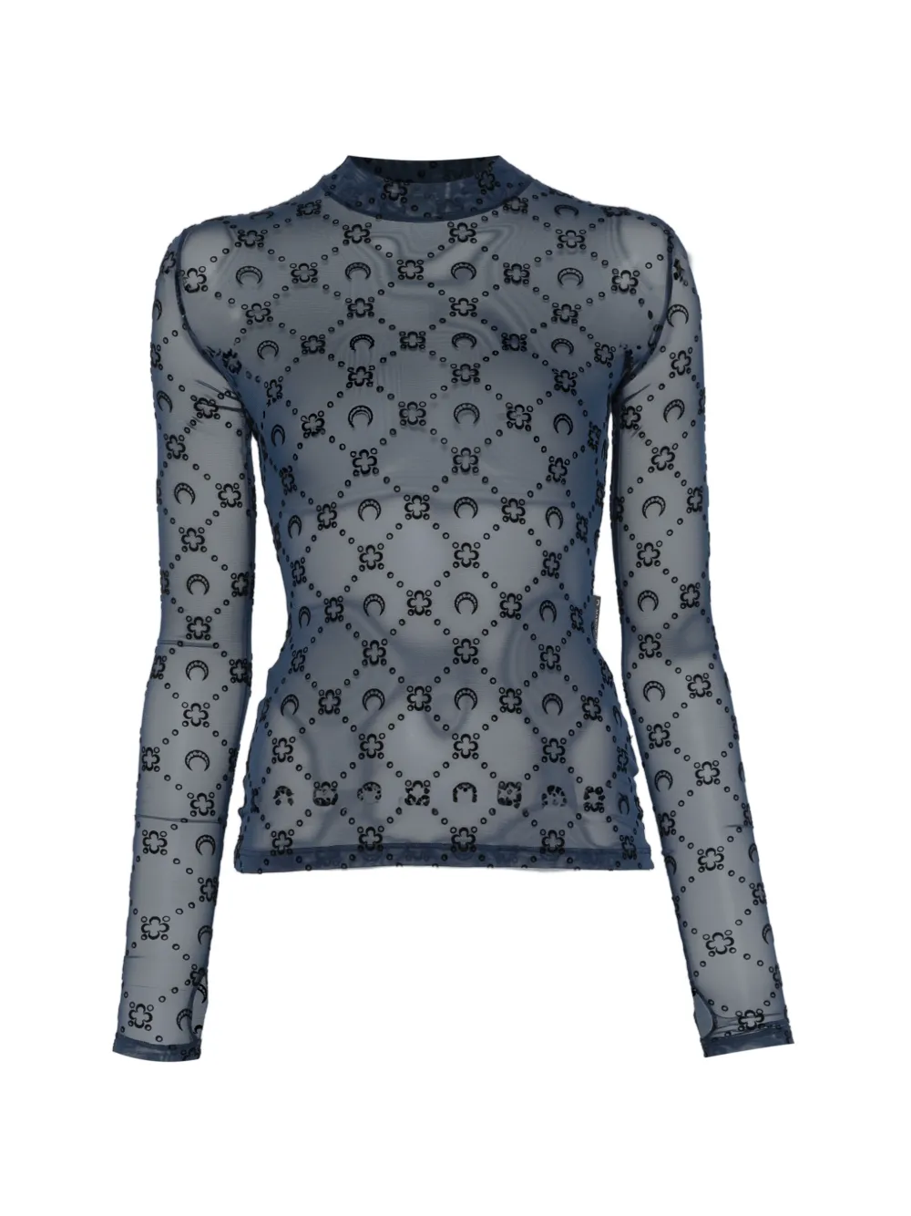 Marine Serre Moonogram mesh flock long-sleeve highneck top Blauw