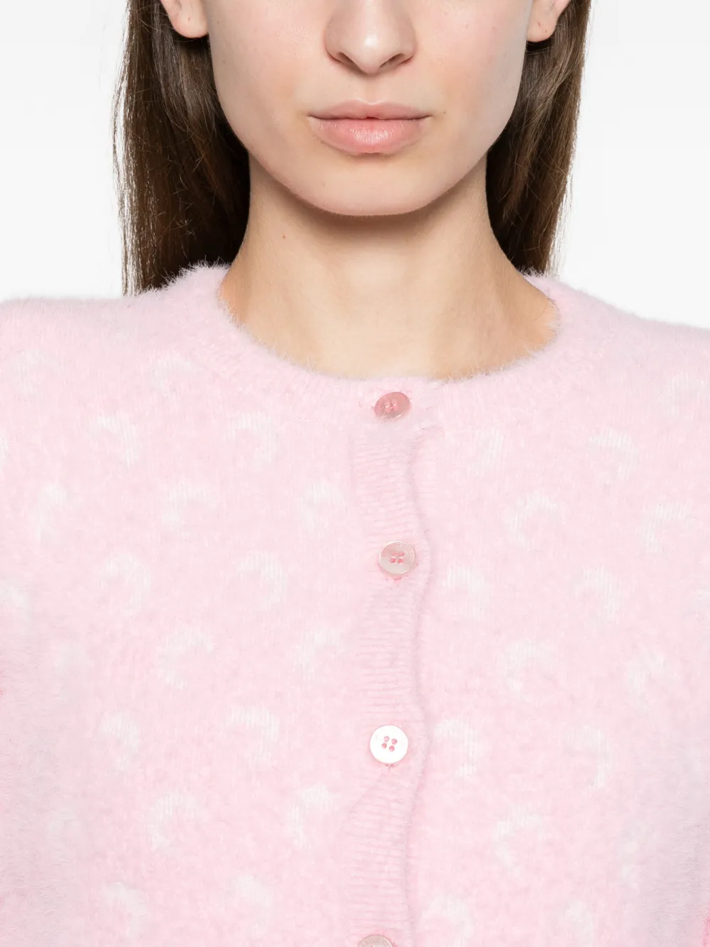 Marine Serre fluffy Moon jacquard knit long sleeves cardigan Roze