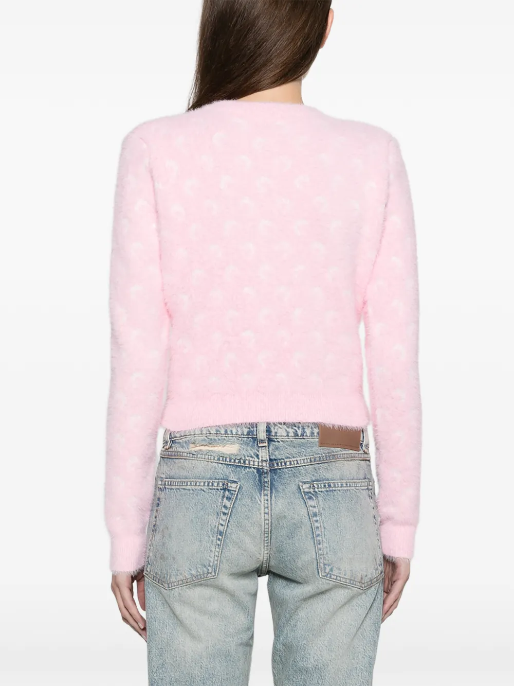 Marine Serre fluffy Moon jacquard knit long sleeves cardigan Roze