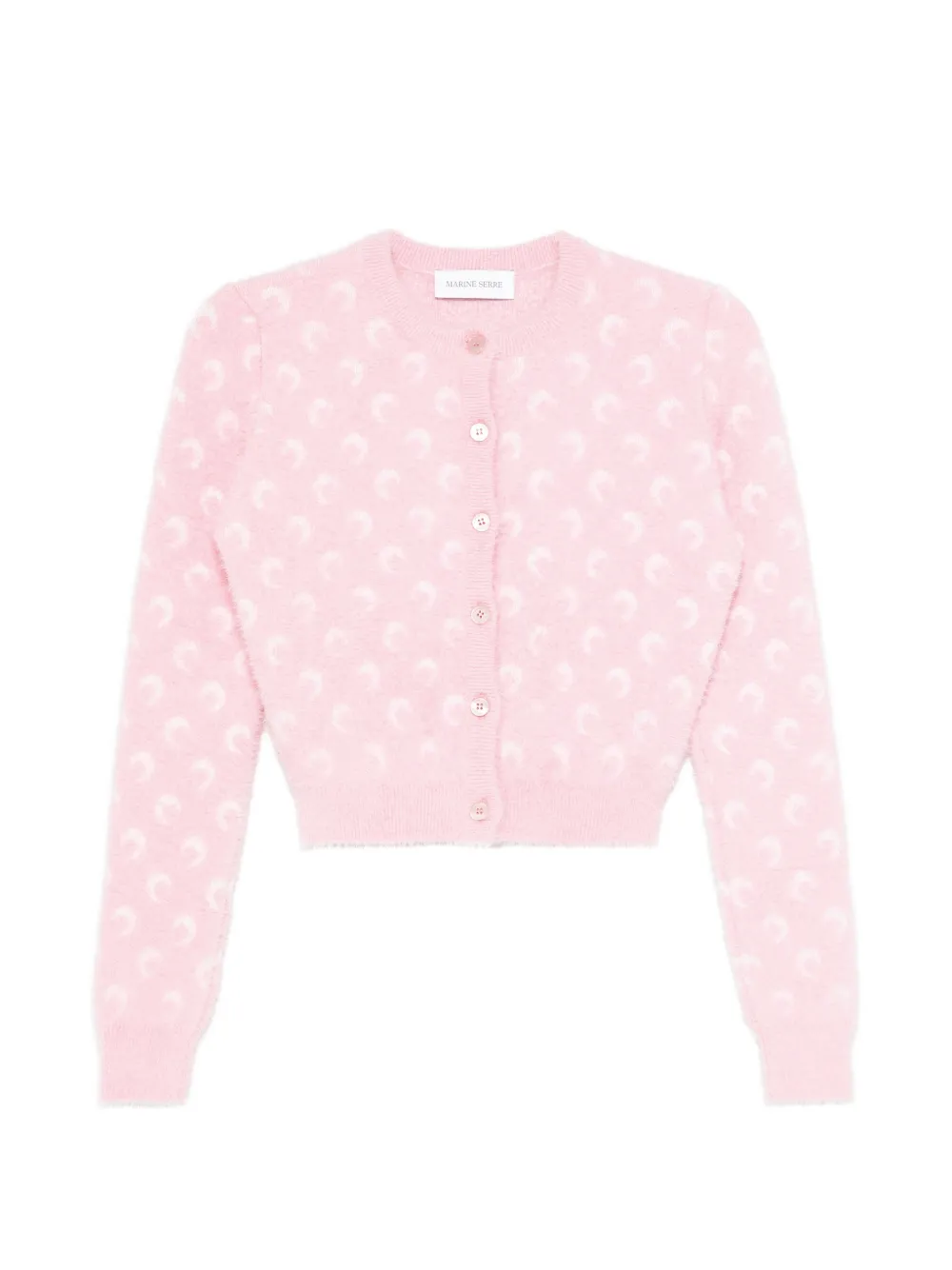 Marine Serre fluffy Moon jacquard knit long sleeves cardigan Roze