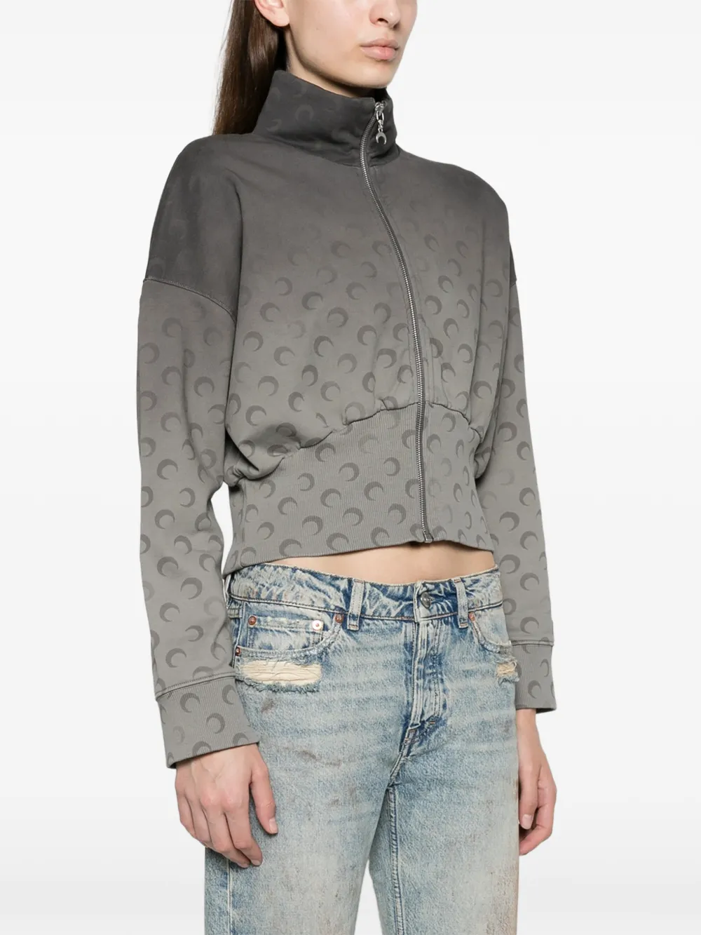 Marine Serre faded Moon zipped sweatshirt Grijs