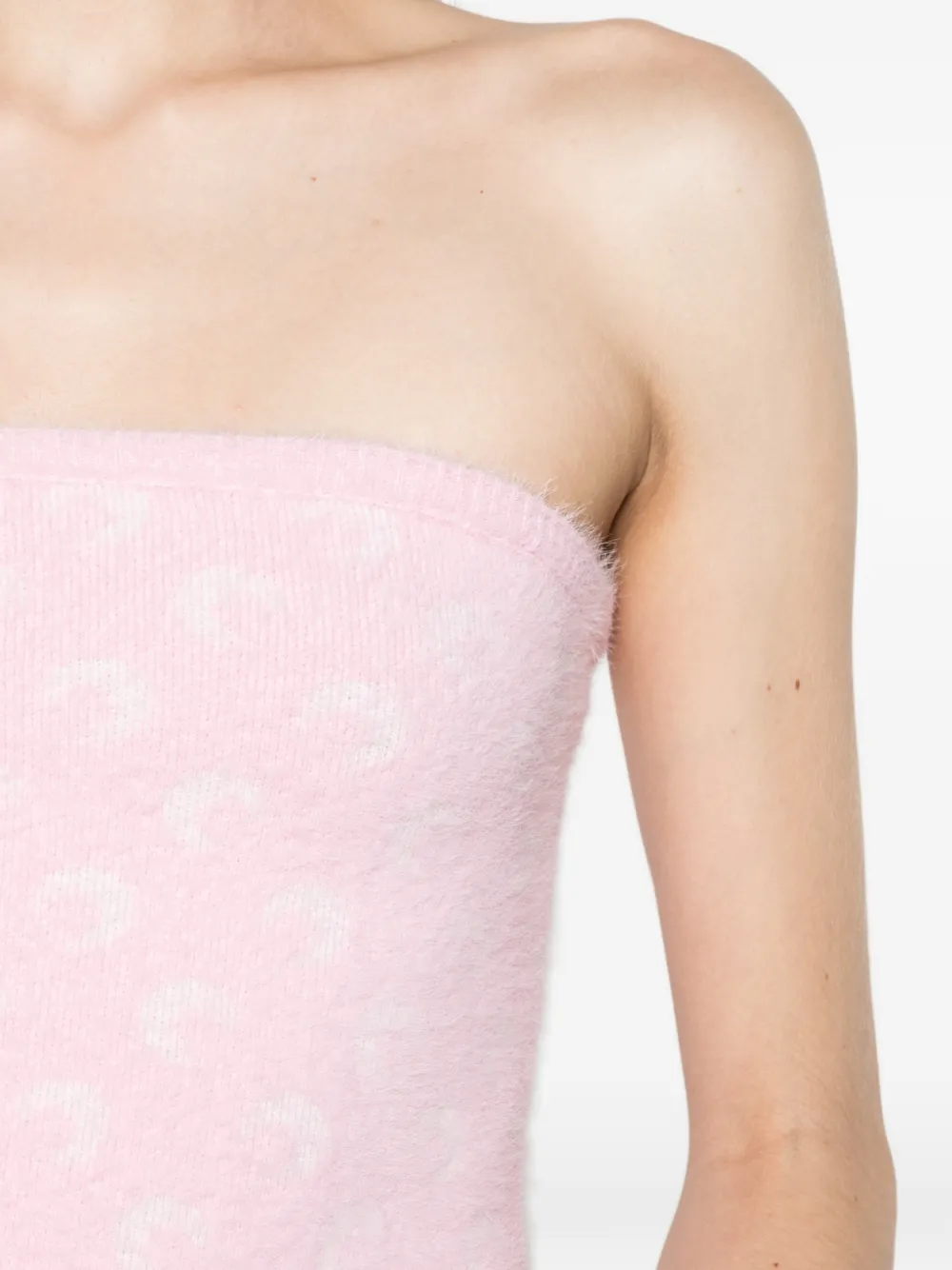 Marine Serre fluffy Moon jacquard knit bustier top Roze