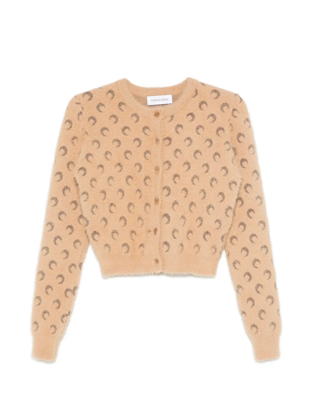 Marine Serre fluffy Moon jacquard knit long sleeves cardigan Beige
