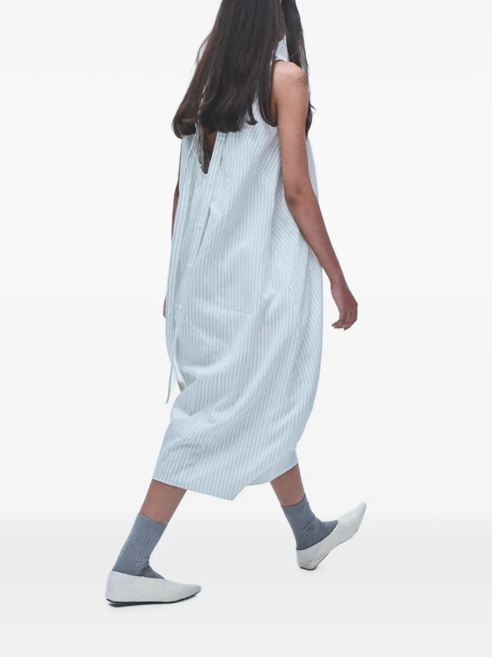 Muller Of Yoshiokubo Gestreepte midi-jurk met ballonsilhouet Blauw