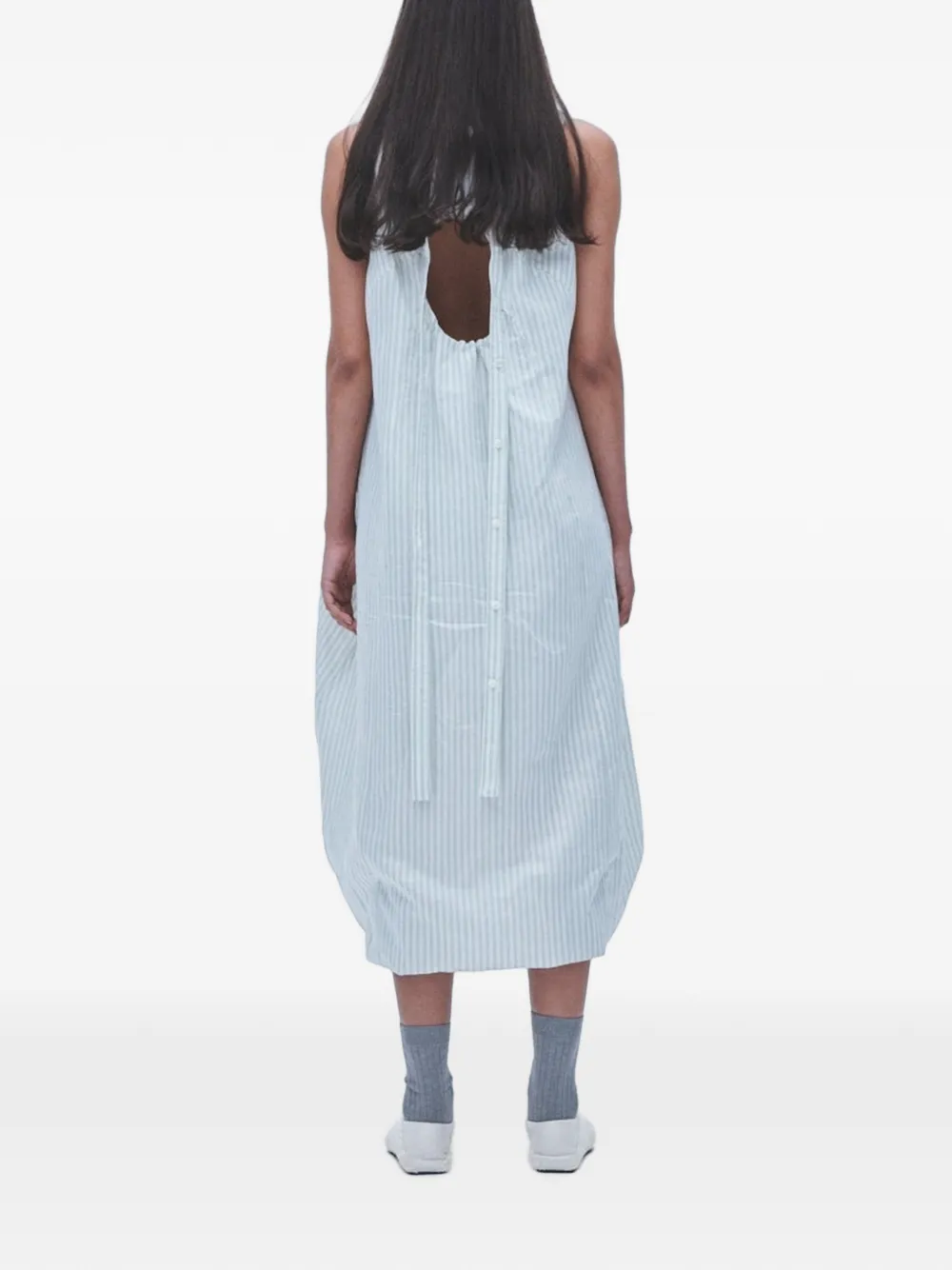 Muller Of Yoshiokubo Gestreepte midi-jurk met ballonsilhouet Blauw