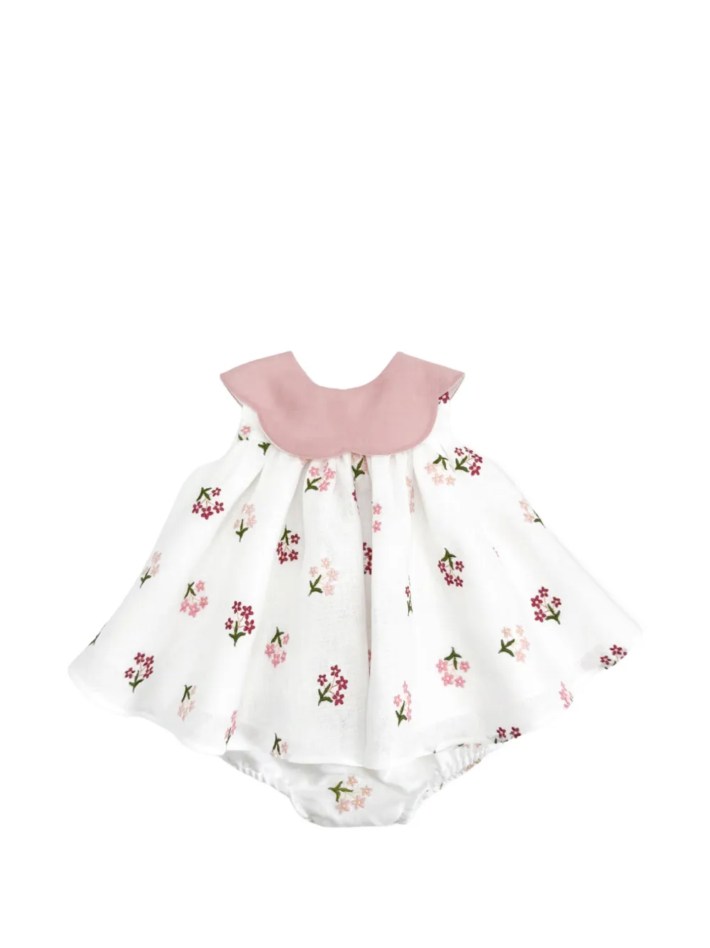 La Stupenderia robe à fleurs brodées et col festonné (deux pièces) - Blanc