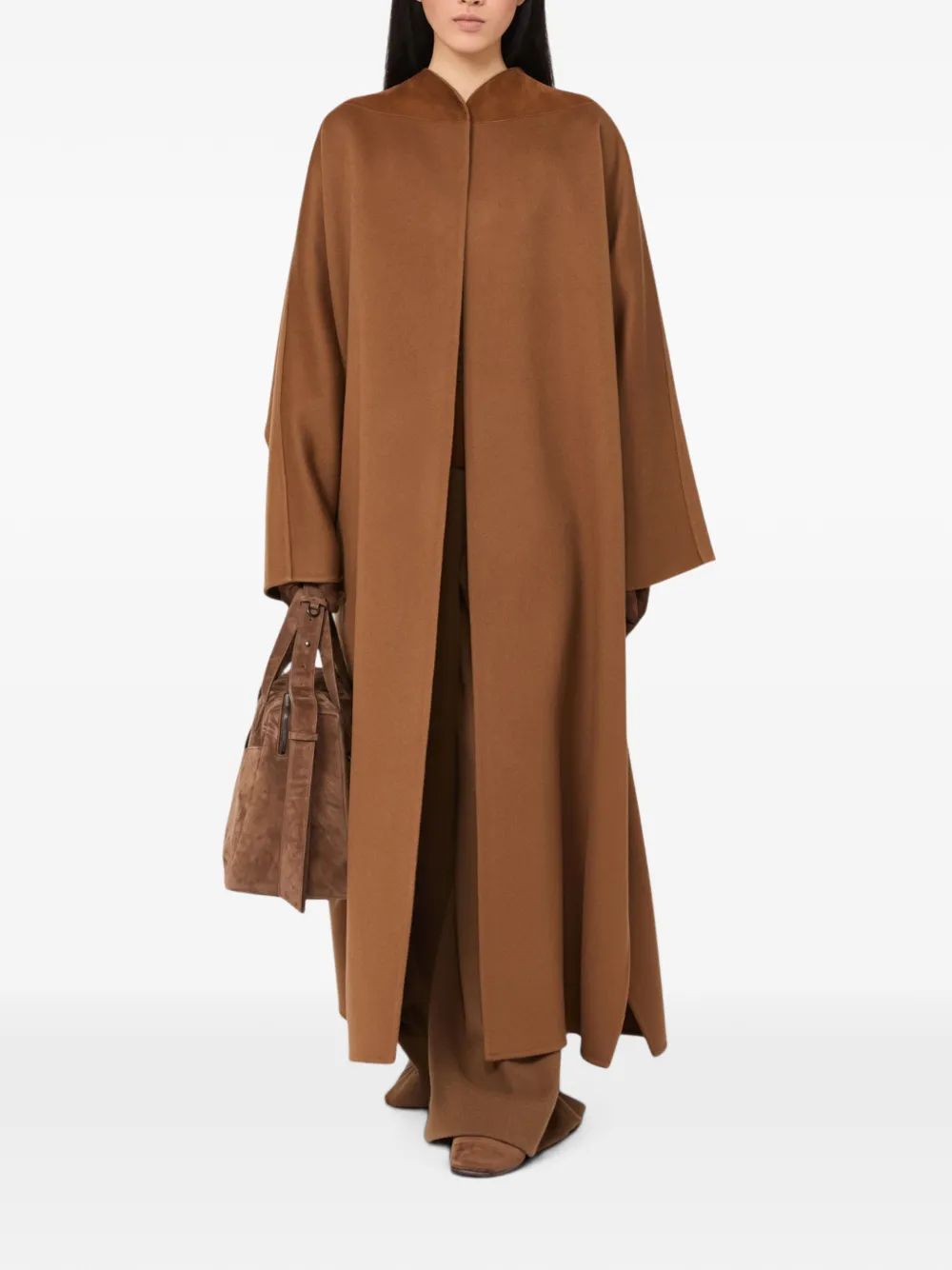 Max Mara Kasjmier jas met suède vlakken Bruin