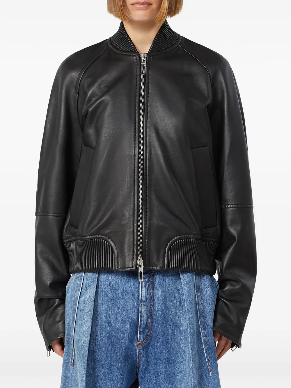 Sportmax Nappaleren bomberjack Zwart