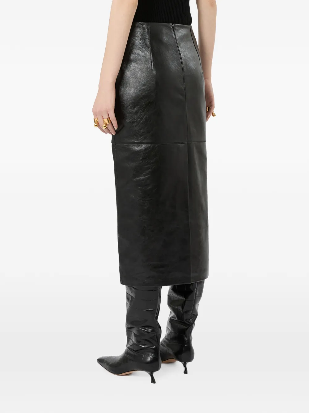 Sportmax Leren midi-rok Zwart