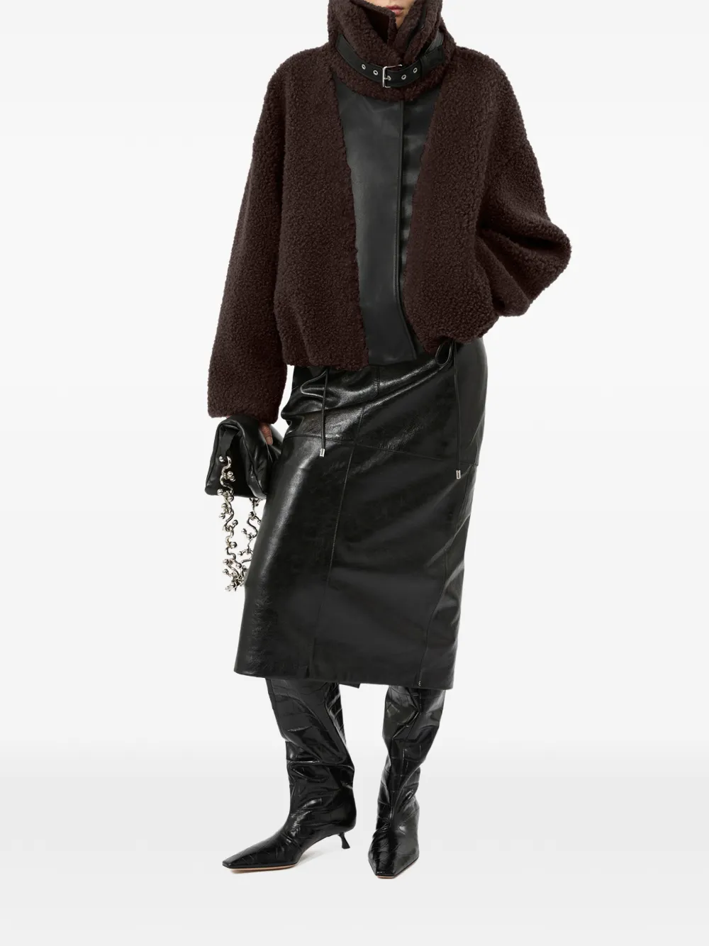 Sportmax Leren midi-rok Zwart