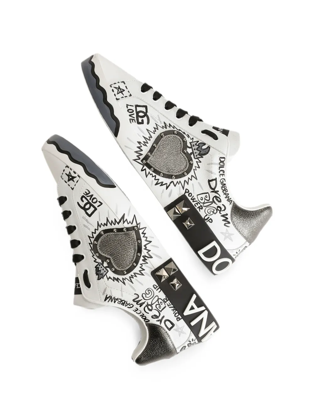 Dolce & Gabbana Portofino embellished heart-patch low-top sneakers Wit