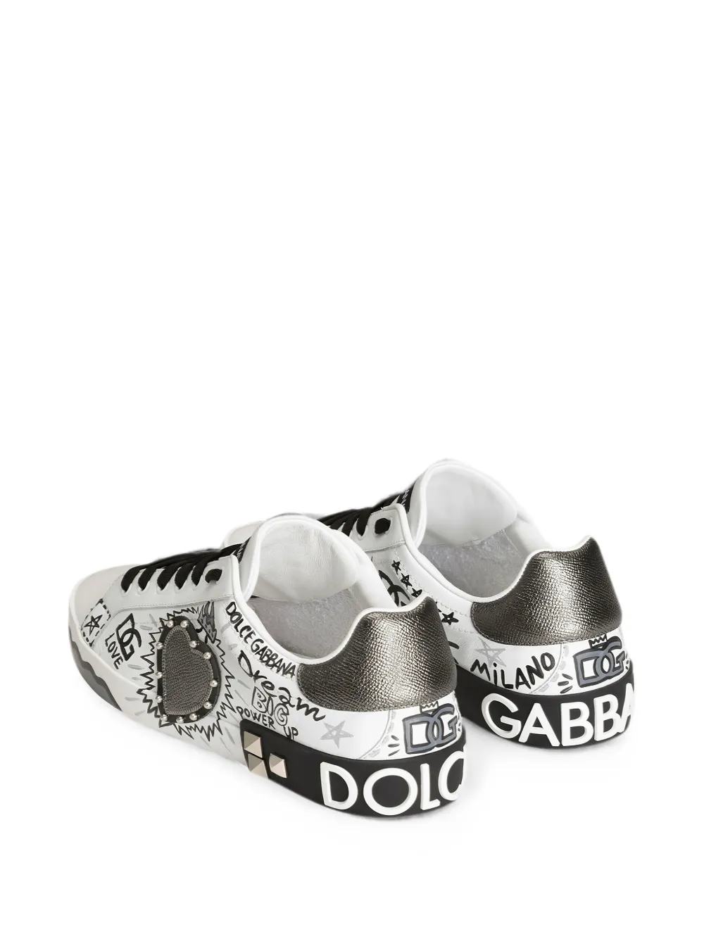 Dolce & Gabbana Portofino embellished heart-patch low-top sneakers Wit