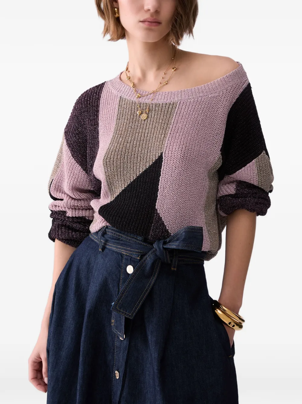 LIU JO Trui met lamé inlays Roze
