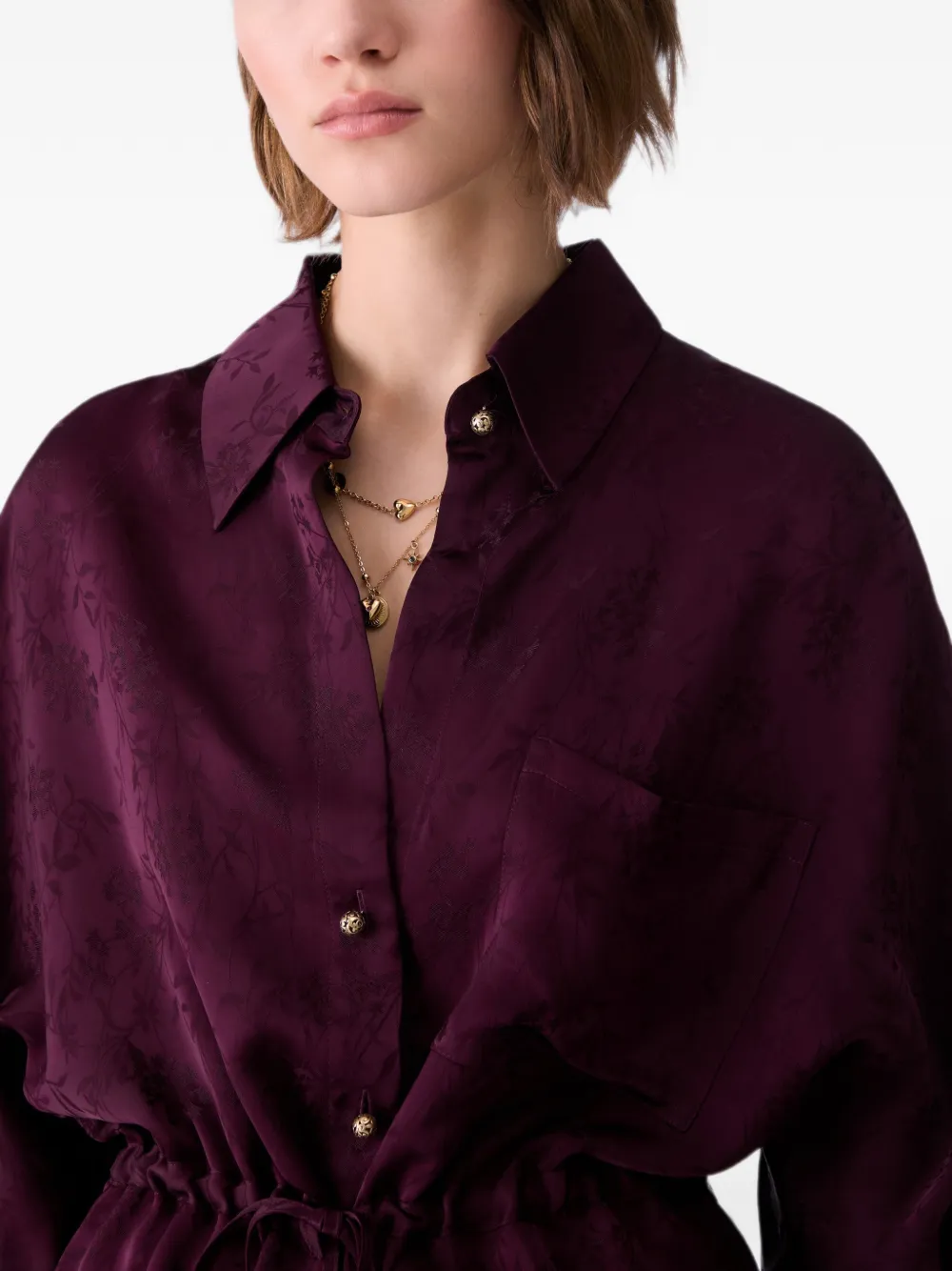 LIU JO Blouse met trekkoord en bloemen-jacquard Paars