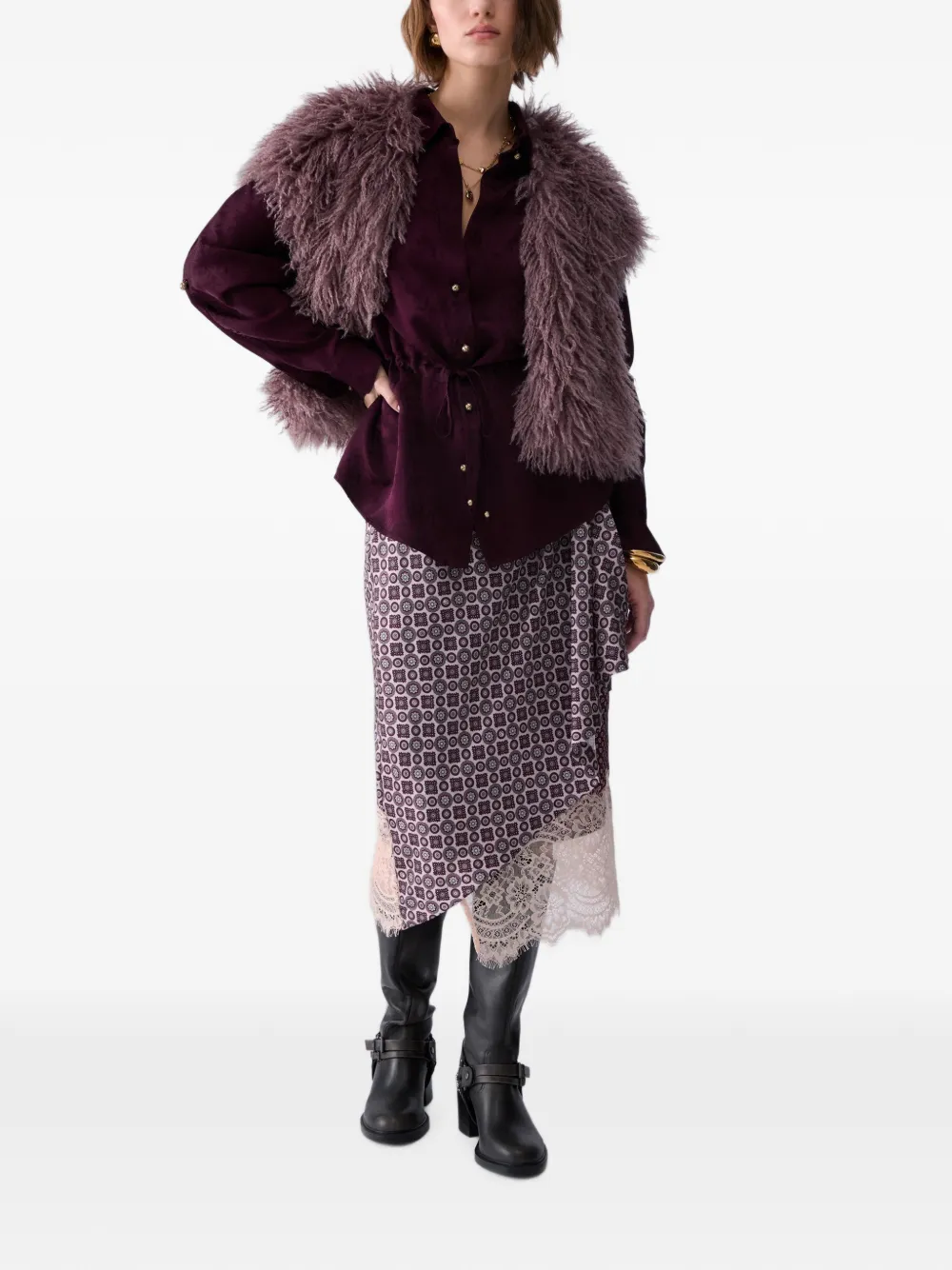 LIU JO Blouse met trekkoord en bloemen-jacquard Paars