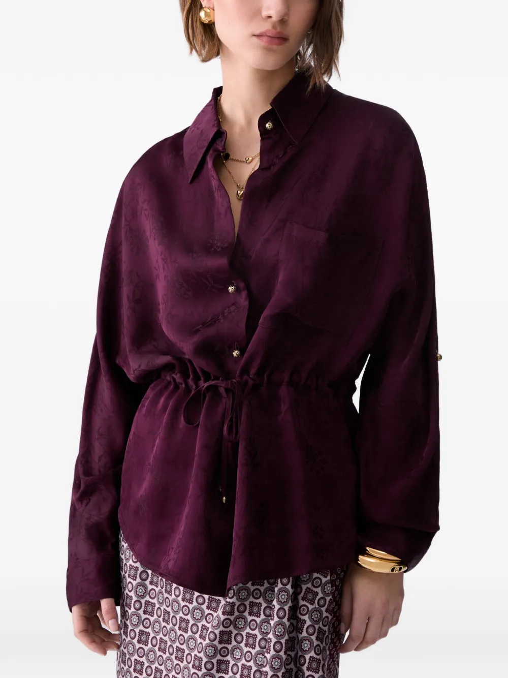 LIU JO Blouse met trekkoord en bloemen-jacquard Paars