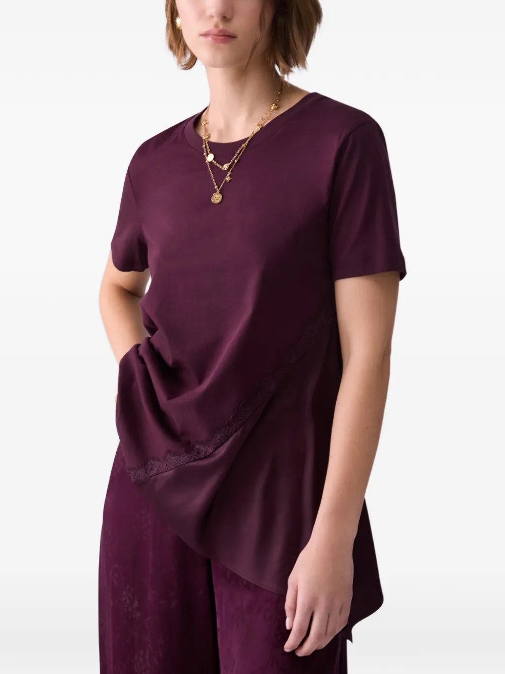 LIU JO T-shirt van twee materialen Paars
