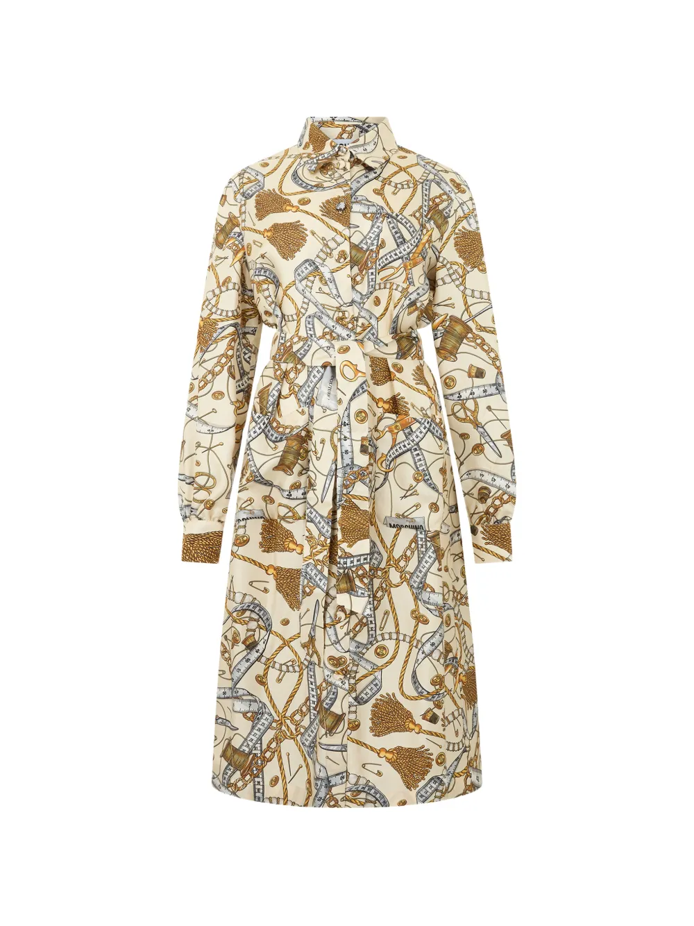 Moschino graphic-print belted long-sleeve dress - Nude