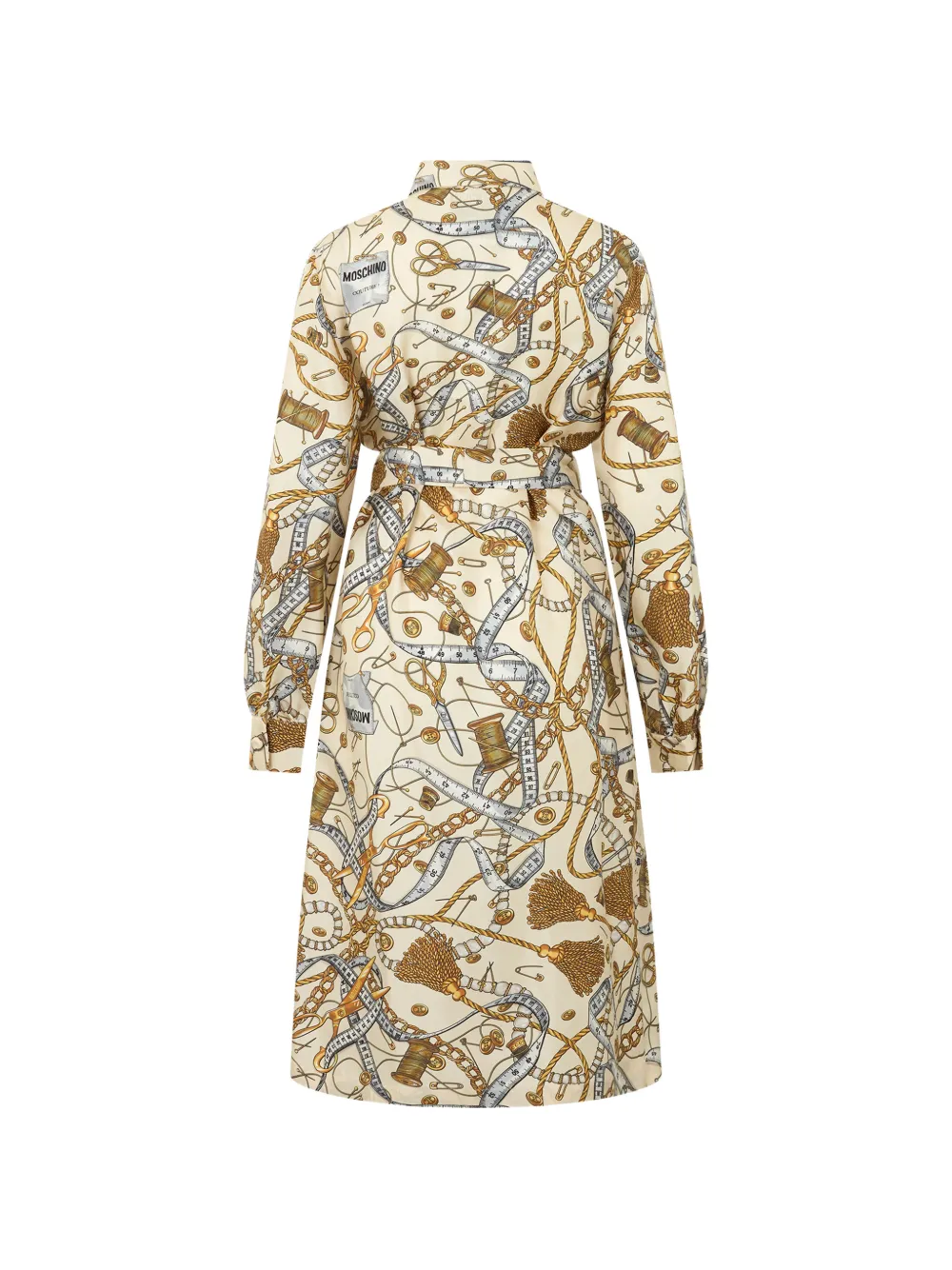 Moschino Jurk met grafische print en ceintuur Beige
