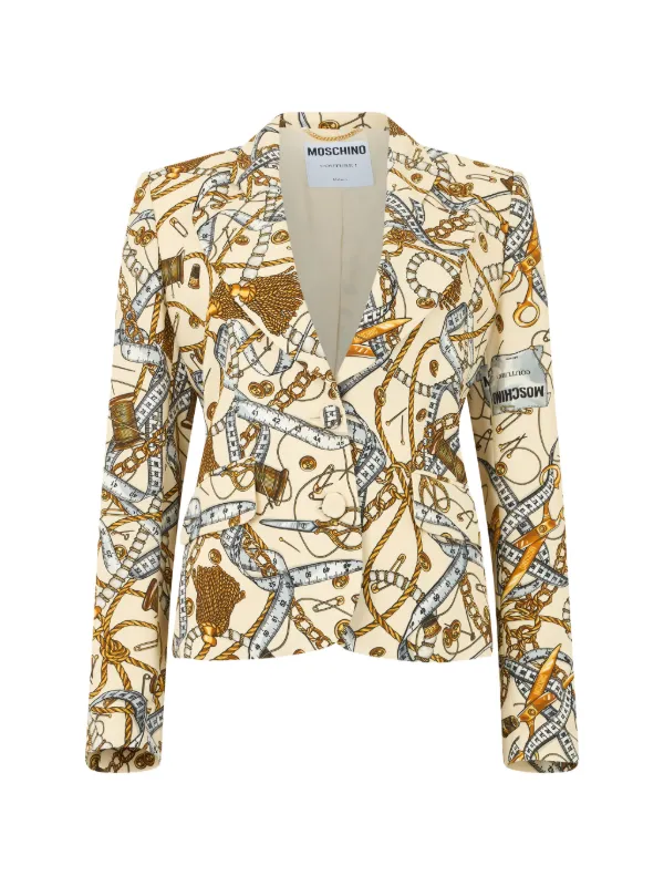 Moschino Sewing-print Slim-fit Jacket in Neutrals