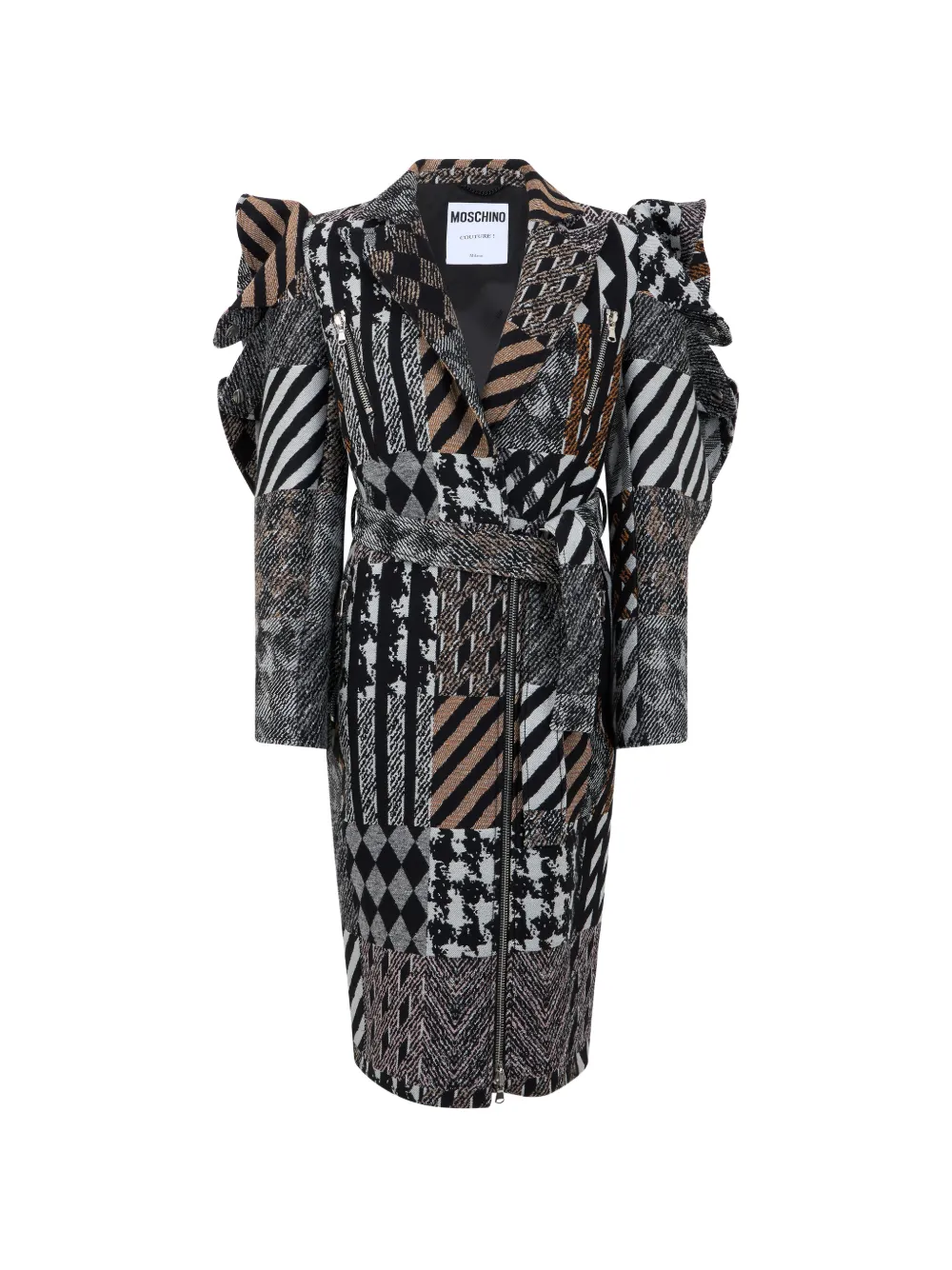 Moschino patchwork ruffled oversized coat - Schwarz