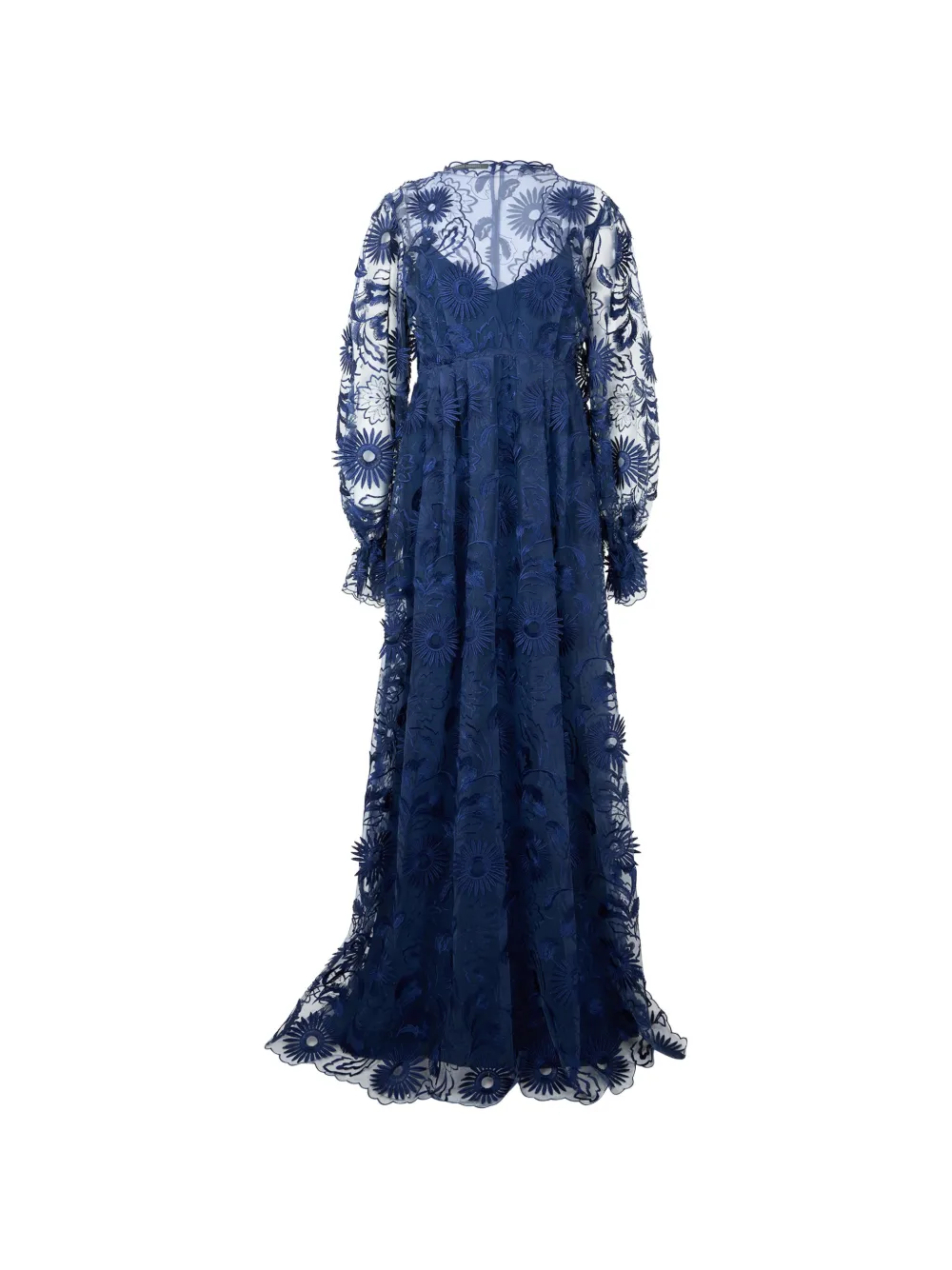 Alberta Ferretti floral-embroidered long-sleeve maxi dress - Blu